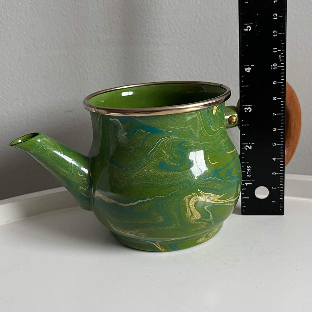 Vintage MacKenzie - Childs Victoria And Richard Green Enamel Teapot No Lid Woo - Picture 10 of 12
